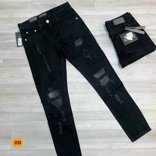 Quần jean nam vá da đen vải dày đẹp mẫu jean AMIRI thêu chất lượng