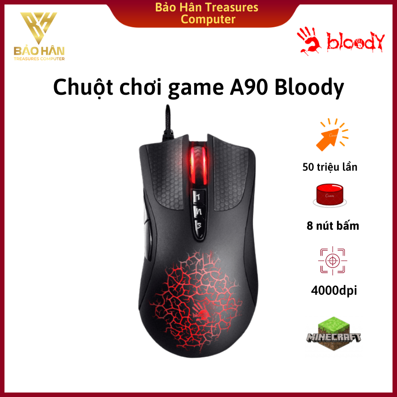 Chuột Chơi Game Có Dây A4tech Bloody A90 6200CPI 8 Nút Đen - Hàng Chính