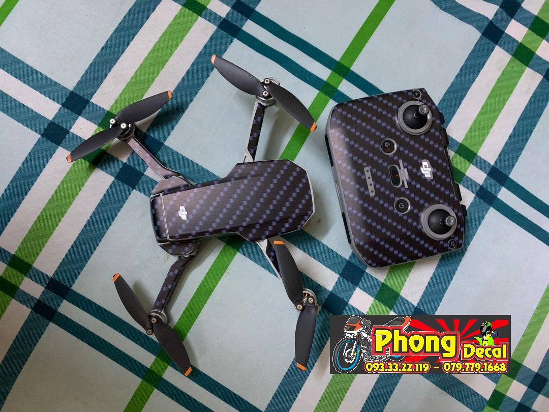 Skin Decal Dán Flycam Dji Mavic Mini 2 - Cacbon Đen