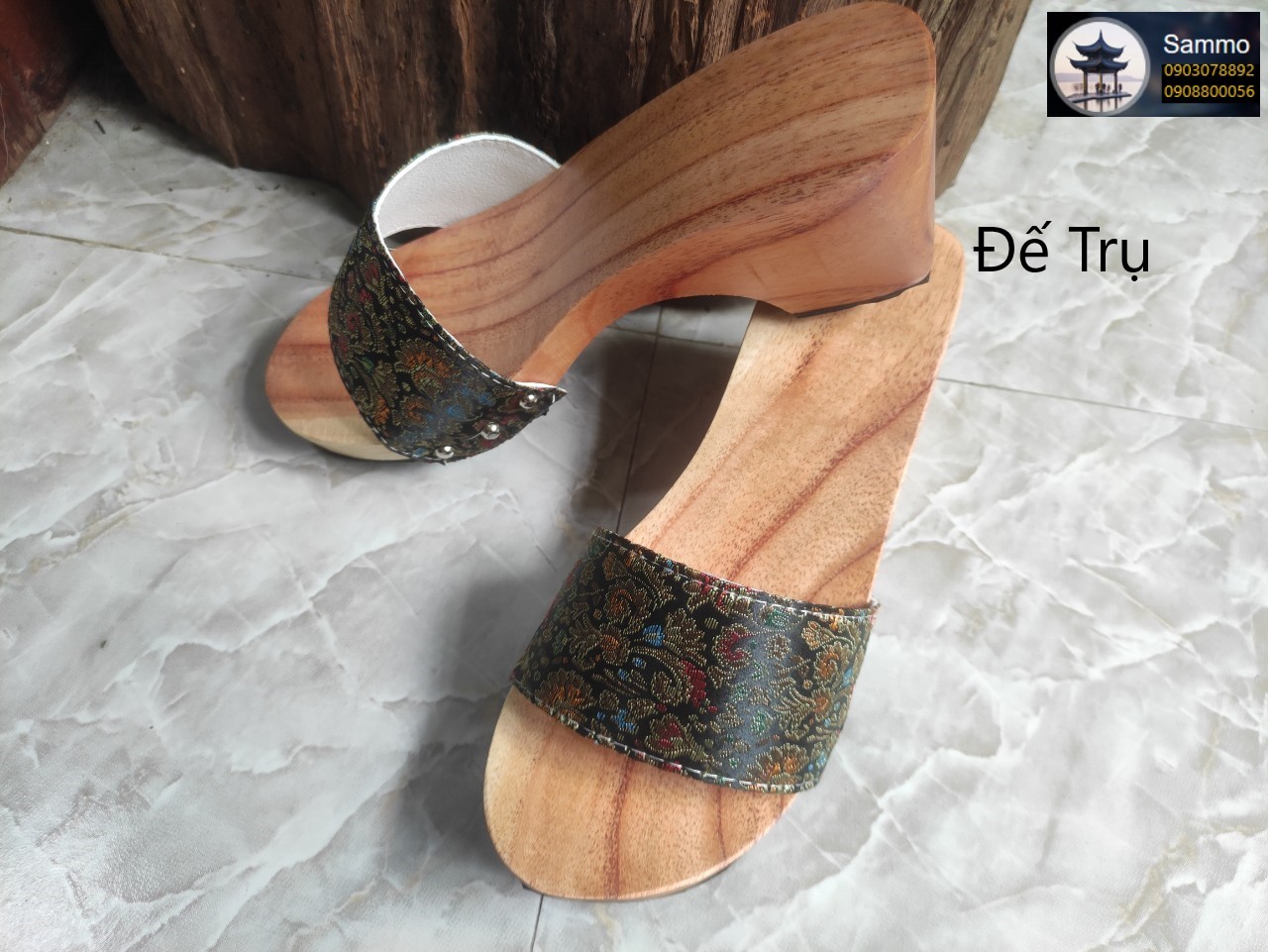 Guốc Gỗ Guốc Mộc Cao 7 Phân Quai Gấm Lụa Đủ Màu ( Có đóng thêm đế cao su )