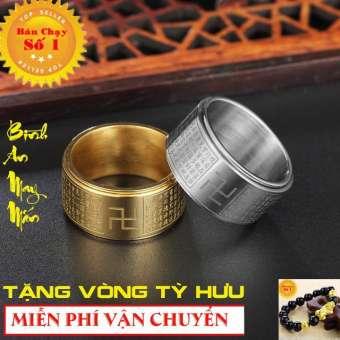Nhẫn xoay BÁT NHÃ TÂM KINH khắc chữ VẠN không đen xoay 360 độ - Phong Thủy Titan ( Vàng - Bạc ) + Tặng vòng tỳ hưu phong thủy