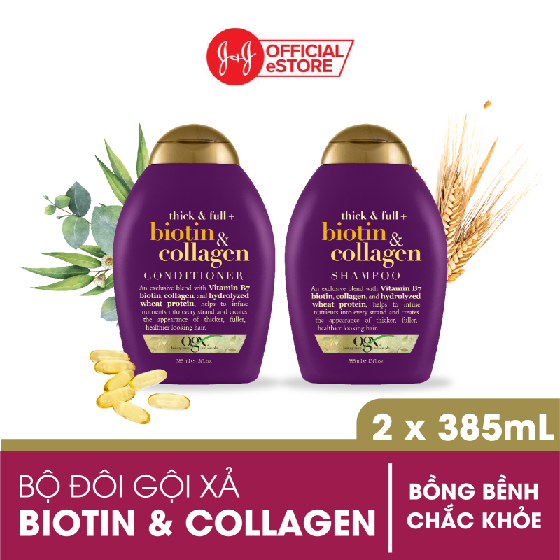 Bộ 2 Dầu gội và dầu xả OGX Thick & full + biotin & collagen 385ml nhập khẩu