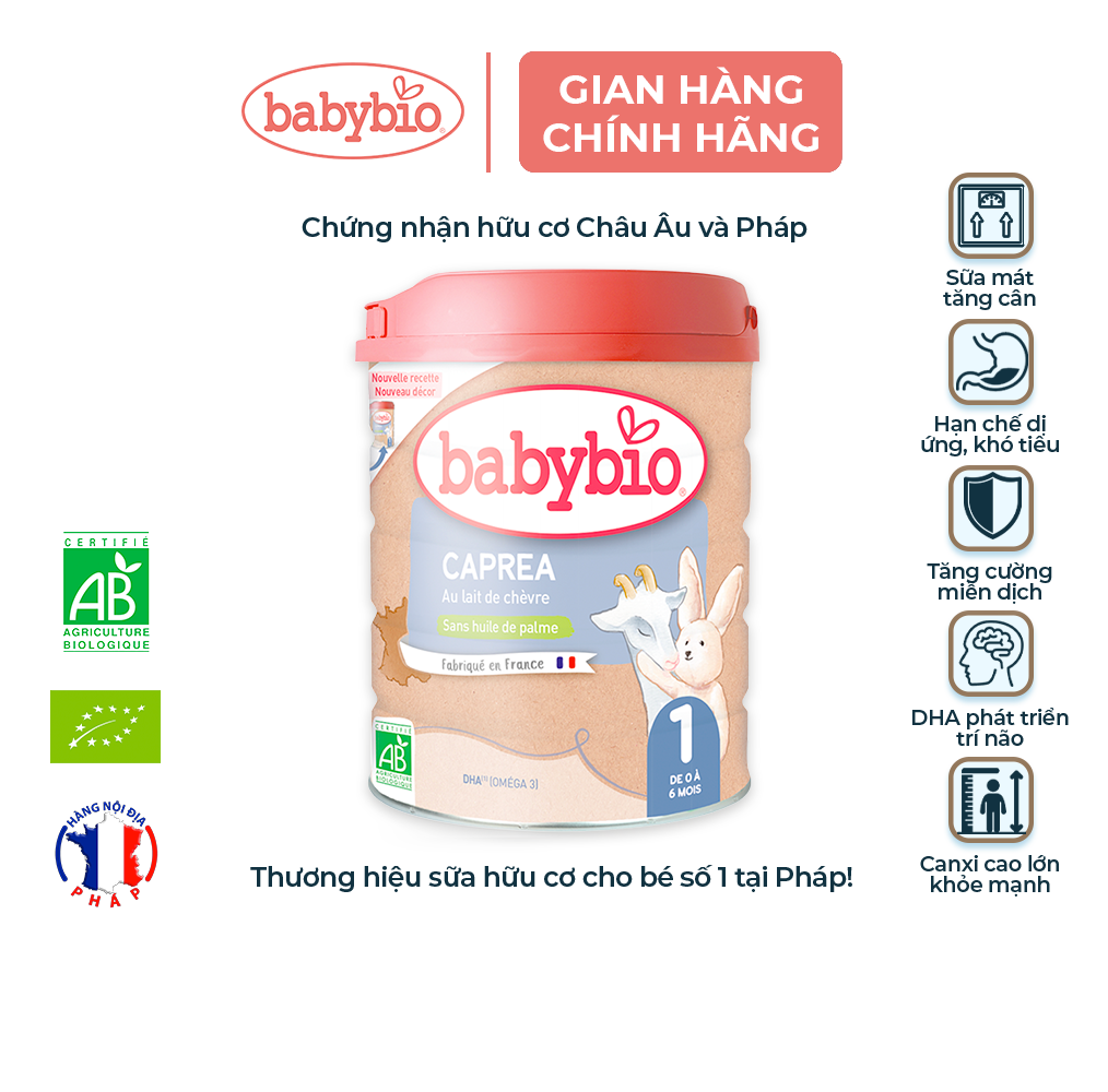 Sữa dê hữu cơ Babybio số 1 800g 0 - 6 tháng