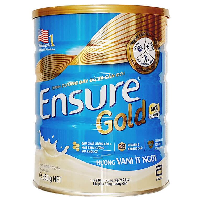 Sữa bột Abbott Ensure gold vani, ít ngọt, lúa mạch 850g