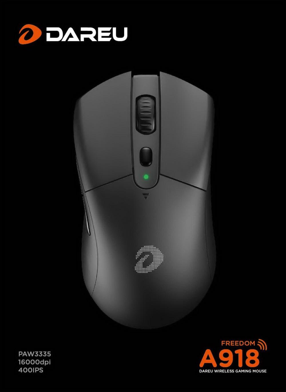 Chuột không dây Gaming DAREU A918 - BLACK (PixArt PAW3335)