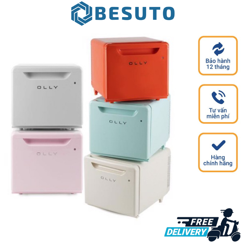 OLLY Mini Refrigerator, Refrigerator for Food Storage, Cosmetics, Personal Items, 24L Capacity, Energy Saving, Convenient Food Storage, Drinks, Cosmetics, Imported Korea, 12 Month Warranty