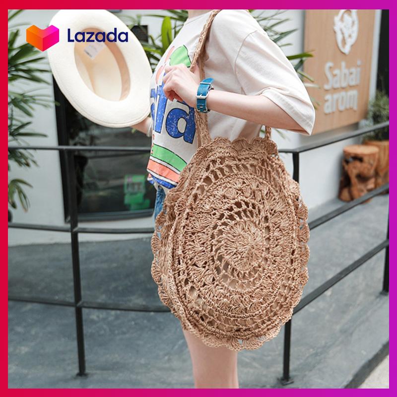HCM Túi cói trống tròn Hoa văn cách điệu style HÀN - KAShop
