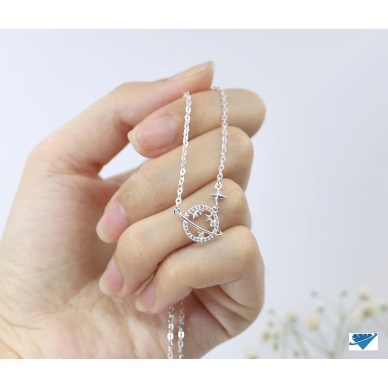 Dây chuyền nữ mặt địa cầu đính đá chuẩn bạc ta-THU HUONG SILVER