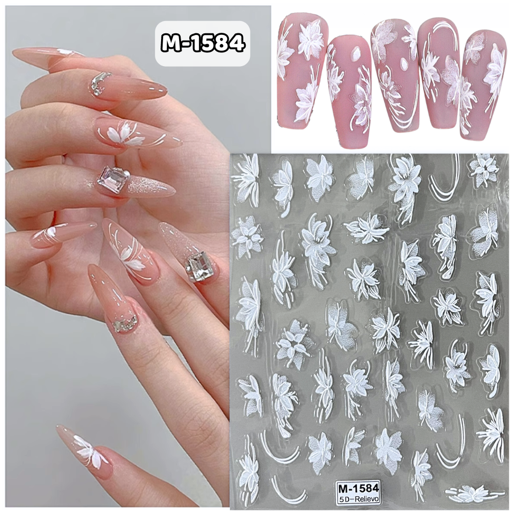 Sticker nail hoa lụa 5D trang trí móng Nghi Thảo