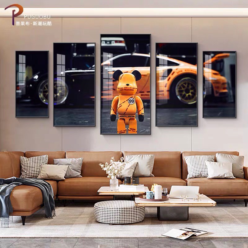 Bộ 5 bức tranh gấu bearbrick tráng gương cao cấp, kaws toy treo tường /game/ gaming / robot/ siêu anh hùng