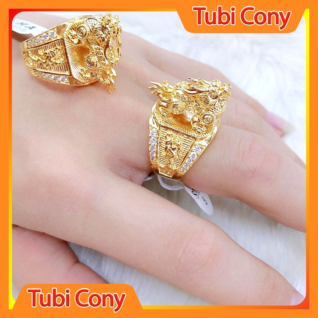 [ N300 ] Nhẫn Nam Phong Thủy Kỳ Lân Mạ Vàng ( Mẫu UH 0050(1).20.09 ) - Mang Nhìn Rất Mạnh Mẽ - Phong Thủy - Tubi Cony - trang sức nam - nhẫn nam