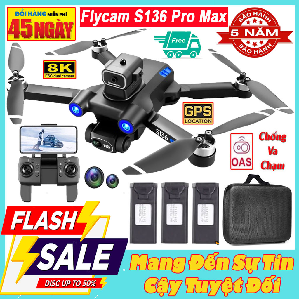 Flycam S136 Pro Max Máy Bay Có Camera Wifi 5g Camera 8k Uhd Góc Rộng Gimbal 2 Trục Chống Rung