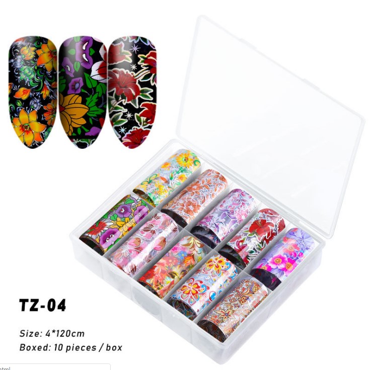 Foil dán móng hộp 10 cuộn nhiều họa tiết