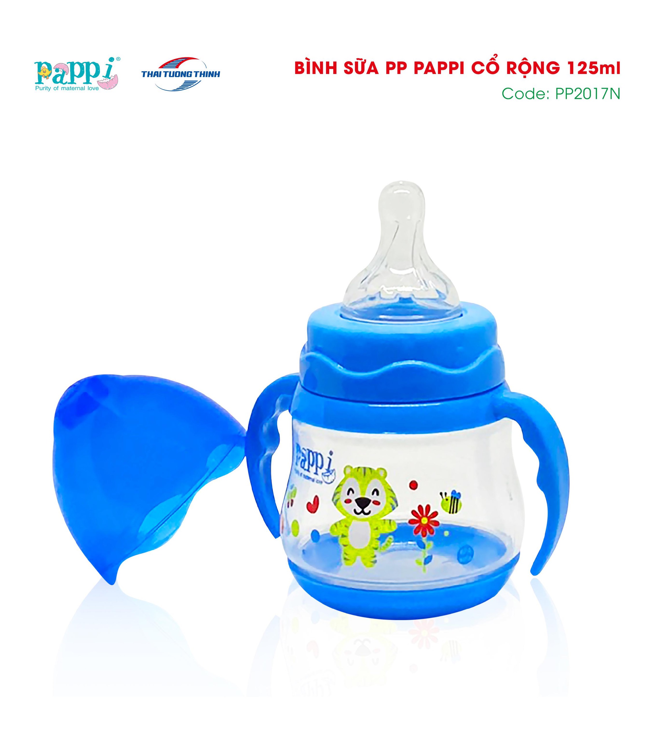 Bình Sữa cổ rộng tay cầm Pappi 150ml Thailand
