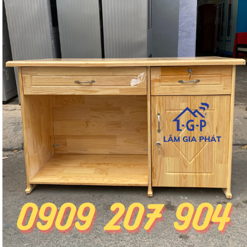 Bàn làm việc gỗ thông ghép có tấm chắn gió 3 hộc