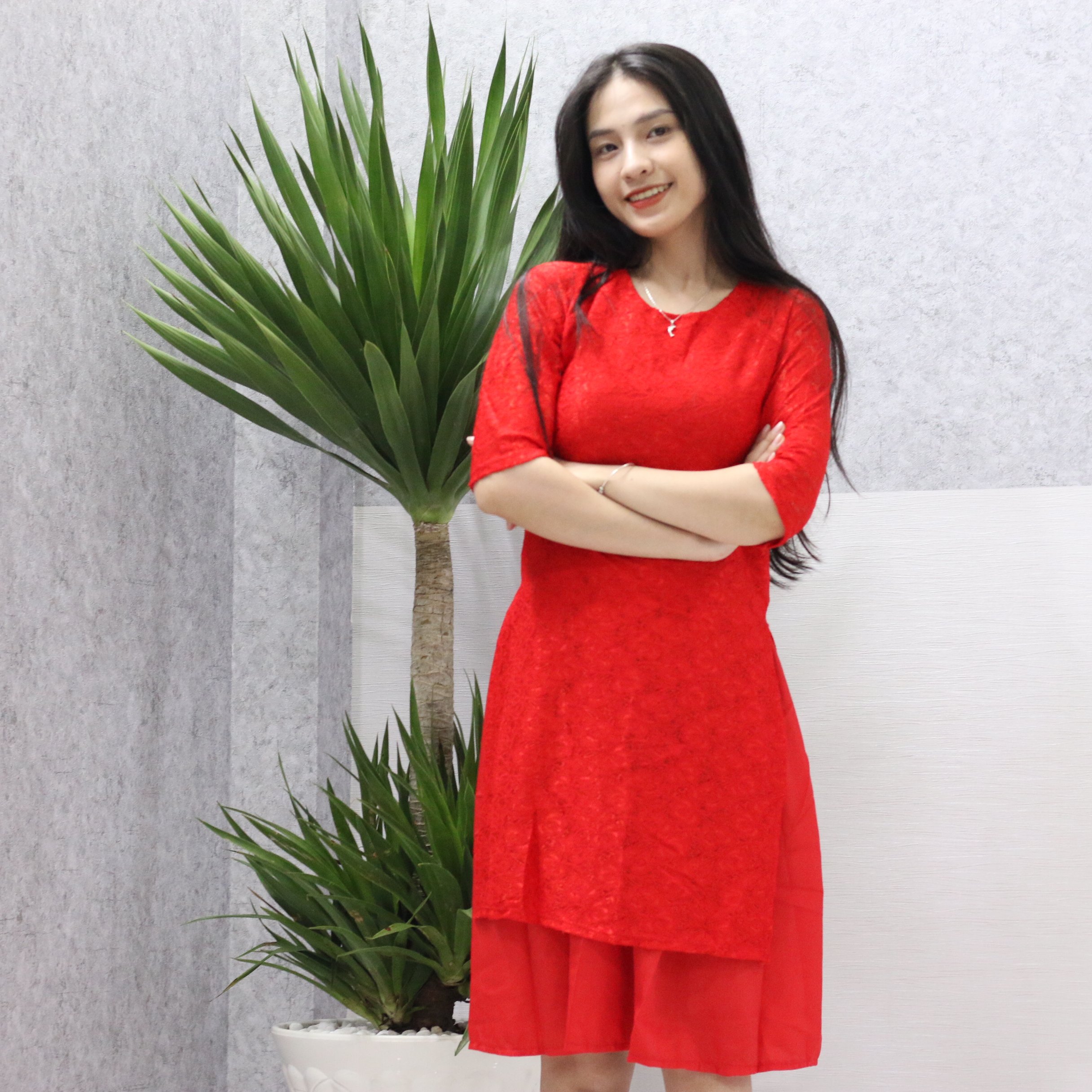 Áo dài cách tân họa tiết R844 Thời trang PONIVA BRANCH Thiết kế cực xinh ngày tết