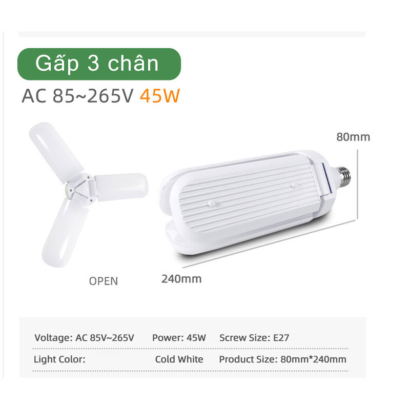 Bóng đèn Led cánh quạt (3 lá) công suất 45W