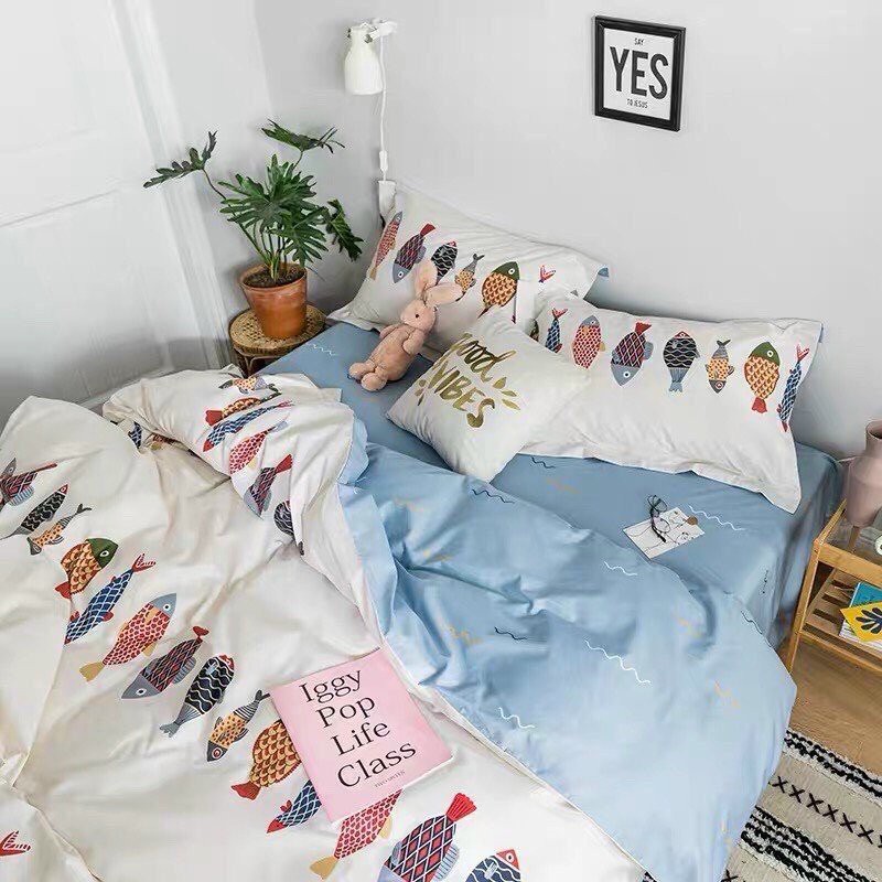 Bộ chăn ga gối Cotton poly M2T Bedding hoa lá - vỏ chăn mền, ga giường và 2 vỏ gối - chưa kèm ruột - miễn phí bo chun drap giường 1m2, 1m4, 1m6, 1m8, 2m2, kích thước yêu cầu