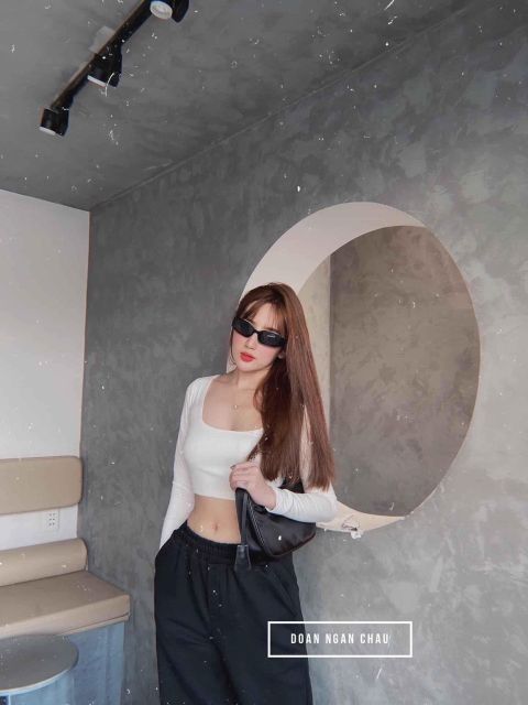 [Ảnh thật] Áo croptop thun gân tay dài hở lưng