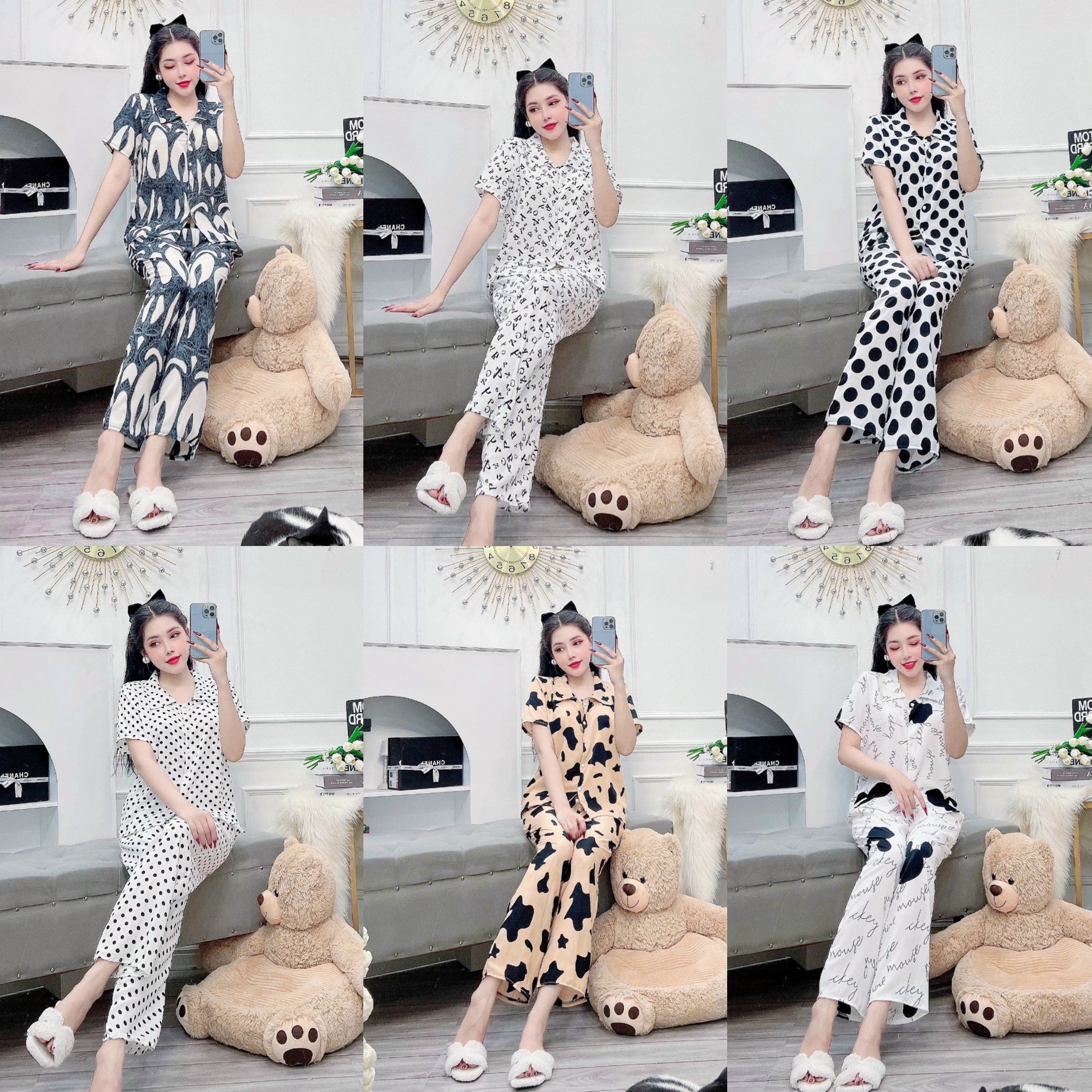 Đồ Bộ Pijama nữ chât liệu mango loại 2 họa tiết siêu sang Freesize dưới 57kg