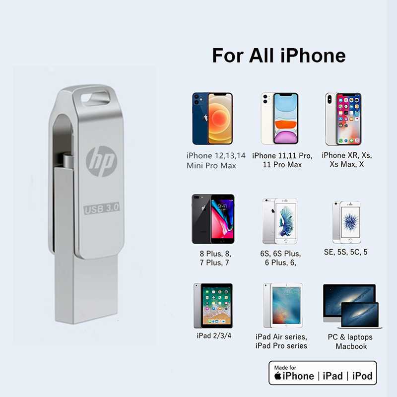 HP Ổ Cứng Di Động 512GB 1TB 2TB Cho iPhone Thẻ Nhớ Lightning 2 Trong 1 Tương Thích Với Apple iPad Máy Tính