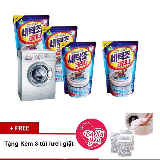 Combo 2 bột tẩy vệ sinh lồng máy giặt + 3 túi lưới giặt đồ