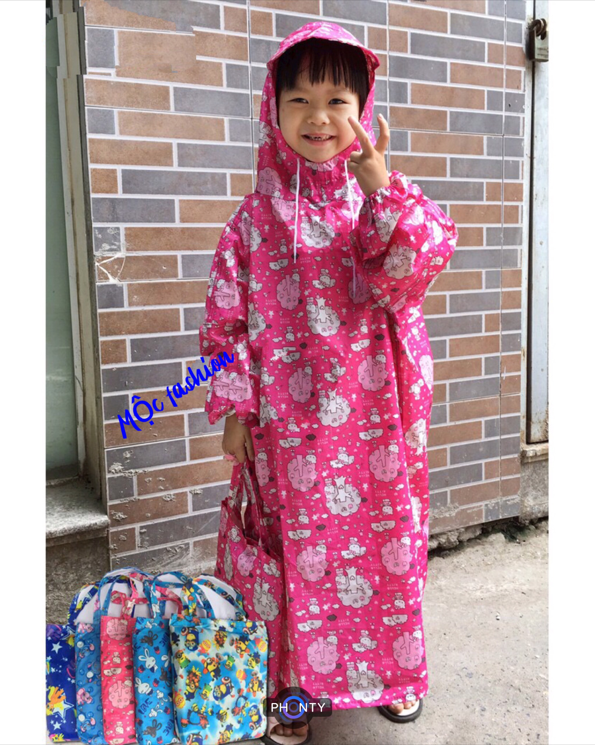 Áo mưa bít, áo mưa trùm trẻ em vải dù chống thấm tốt F89 0048