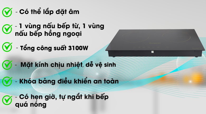 Bếp từ hồng ngoại Kangaroo KG499N (Lắp âm hay nổi đều được, bảo hành chính hãng, Bên từ bên hồng ngoại)