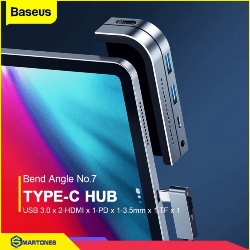 Bộ chuyển đổi Hub Type-C Baseus Bend Angle No7 cho iPad Pro 2018/2020 mở rộng kết nối 6in1 USB 3.0 HDMI , PD, Thẻ nhớ