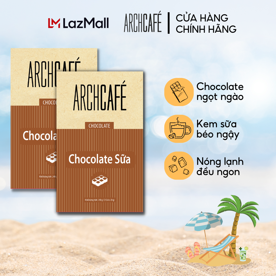 Combo 2 Chocolate Sữa - Choco Cacao hoà tan Archcafé (Sô cô la) (hộp 12 gói x 20g)