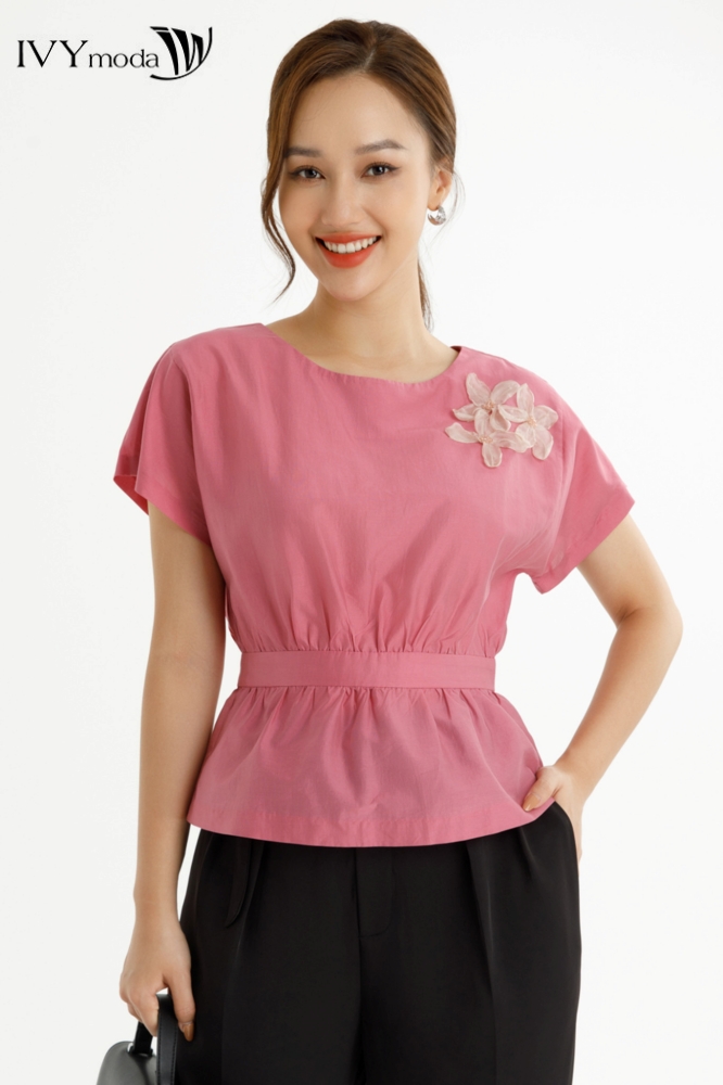 Áo lụa peplum đính hoa IVY moda MS 16M7765