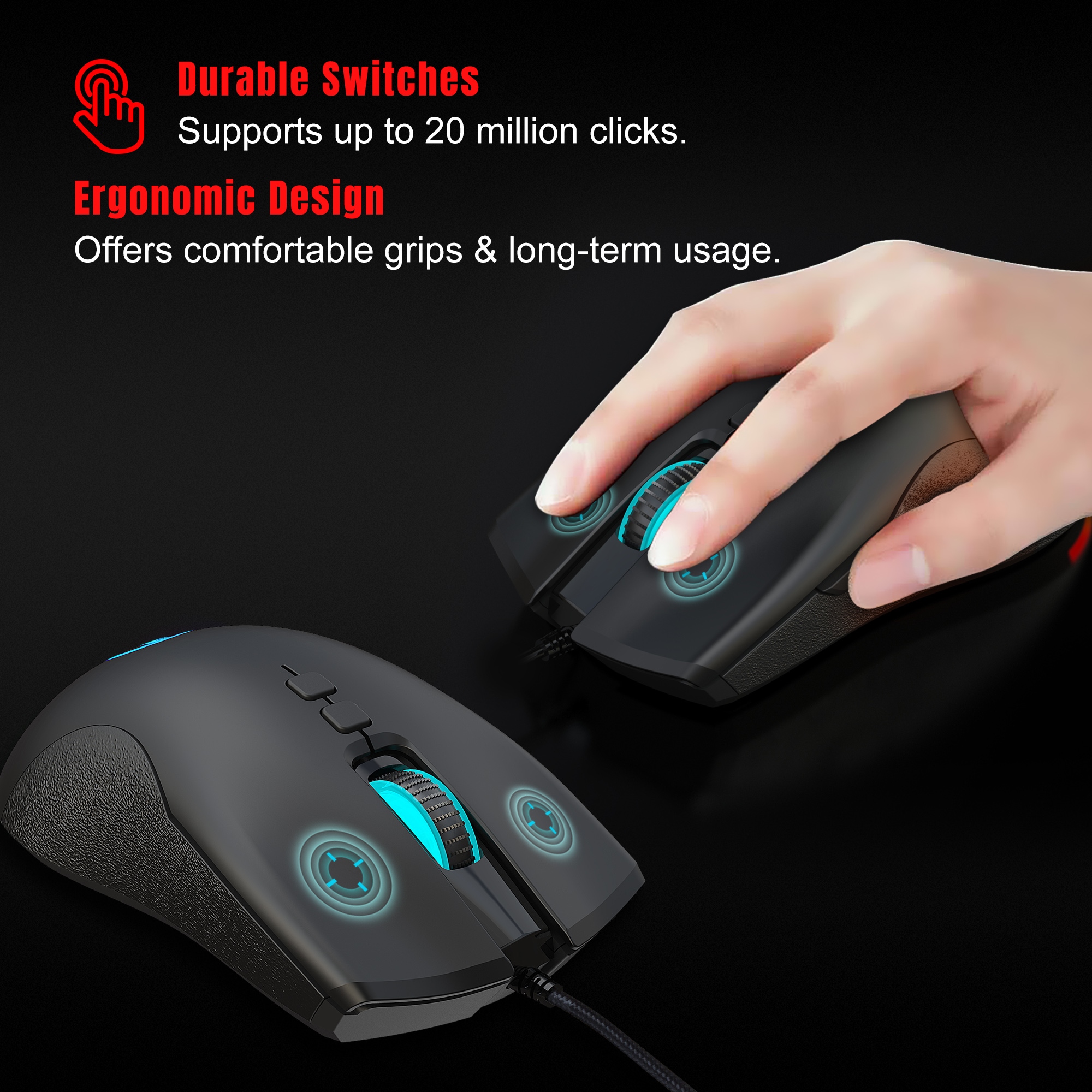 hotx【DT】 A883 USB Mouse RGB Gamer Programmin Mouses with 4 Adjustable Ergonomic Design for Desktop