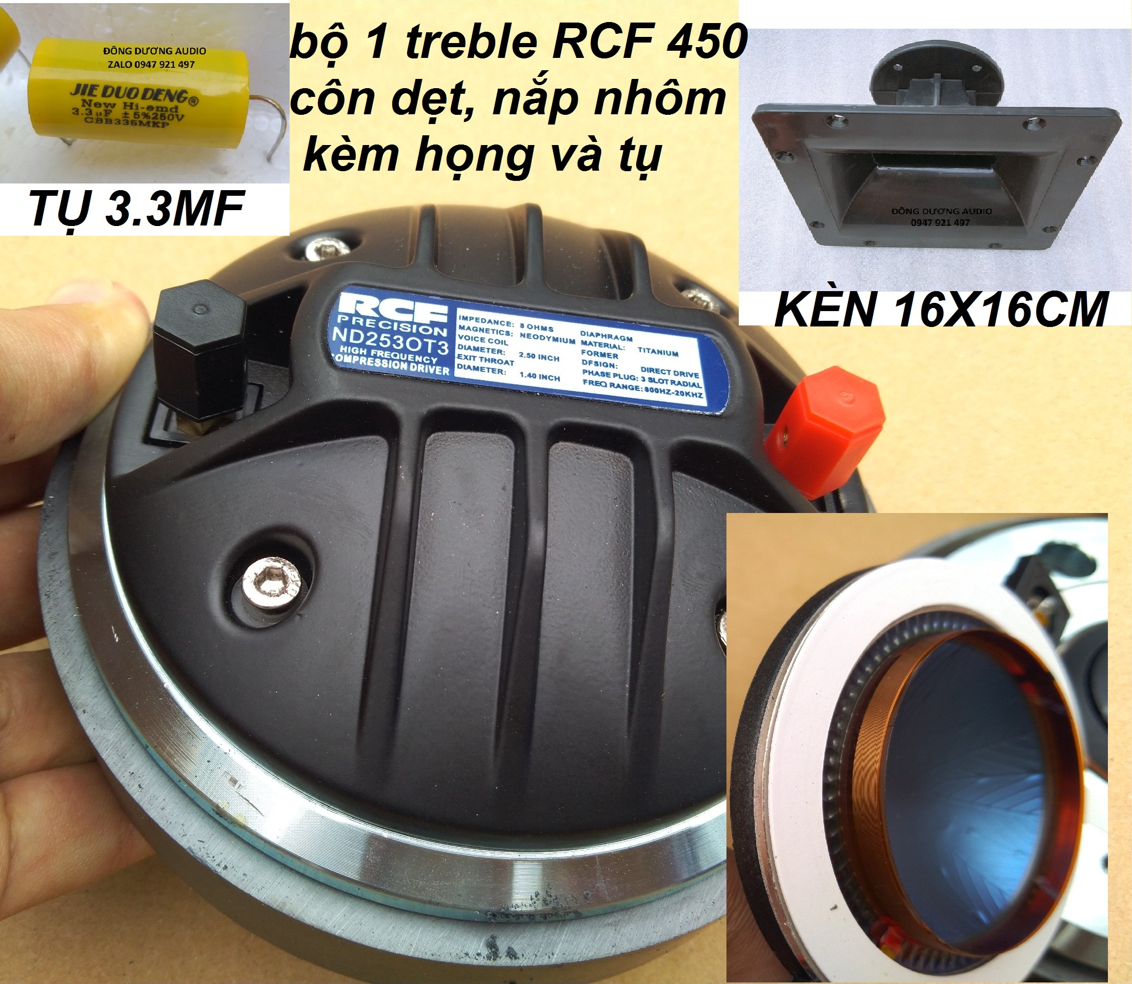 COMBO LOA TREBLE RỜI 1 KÈN 450 RCF NẮP NHÔM COIL DẸT + 1 HỌNG 16X16 VÀ TỤ 3.3MF