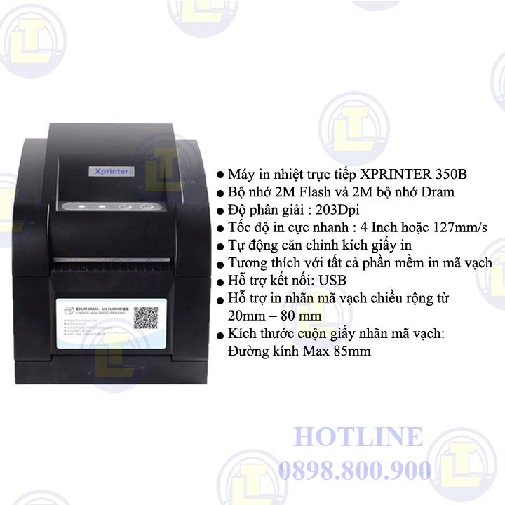 Máy in tem nhiệt trực tiếp XPrinter XP-350B khổ 80mm