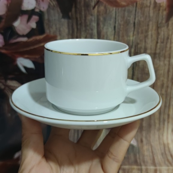 Bộ tách uống trà, cà phê sứ Minh Long viền chỉ vàng - bộ tách uống trà, cà phê sứ Minh Long