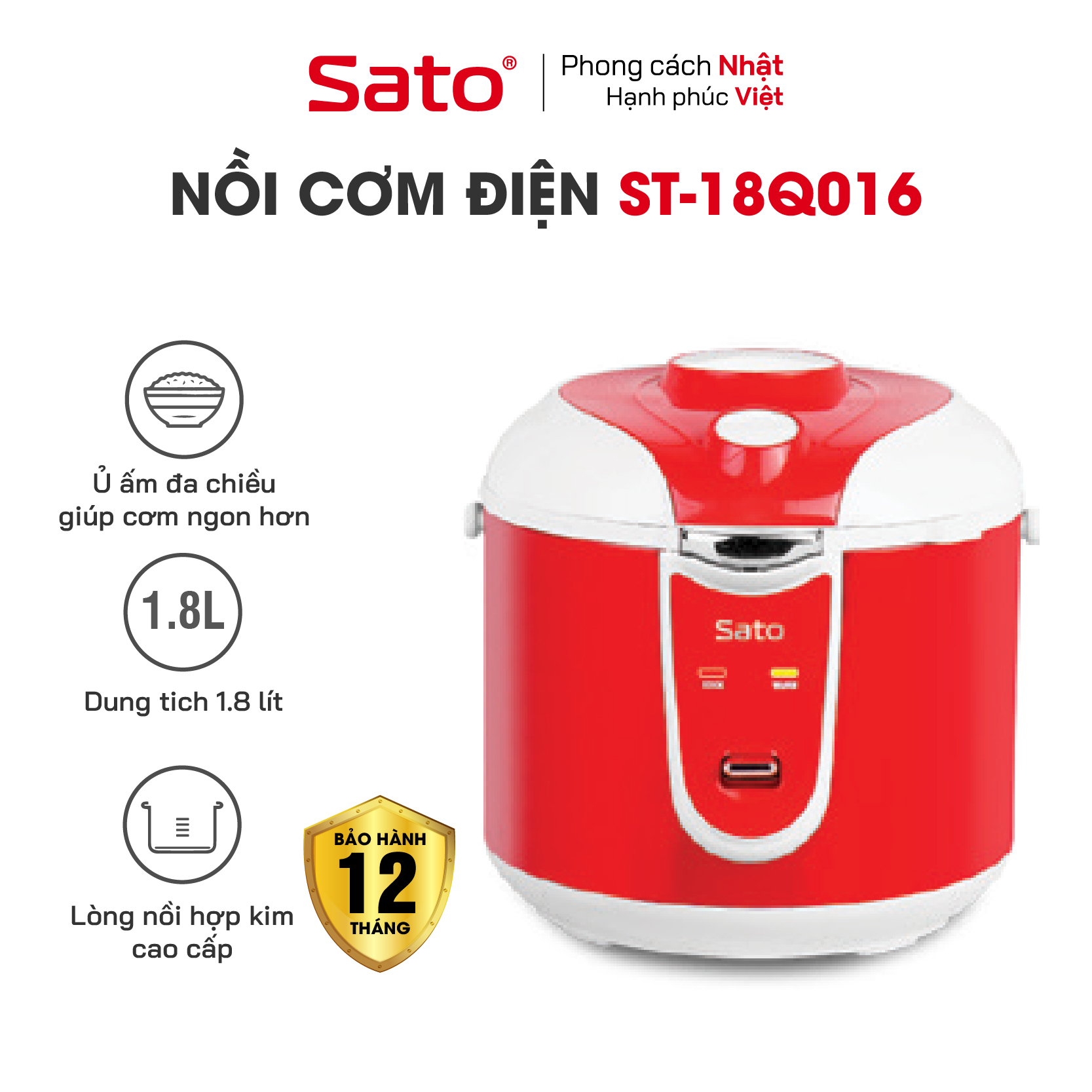 Nồi cơm điện quai xách 1.8L Sato 18Q016