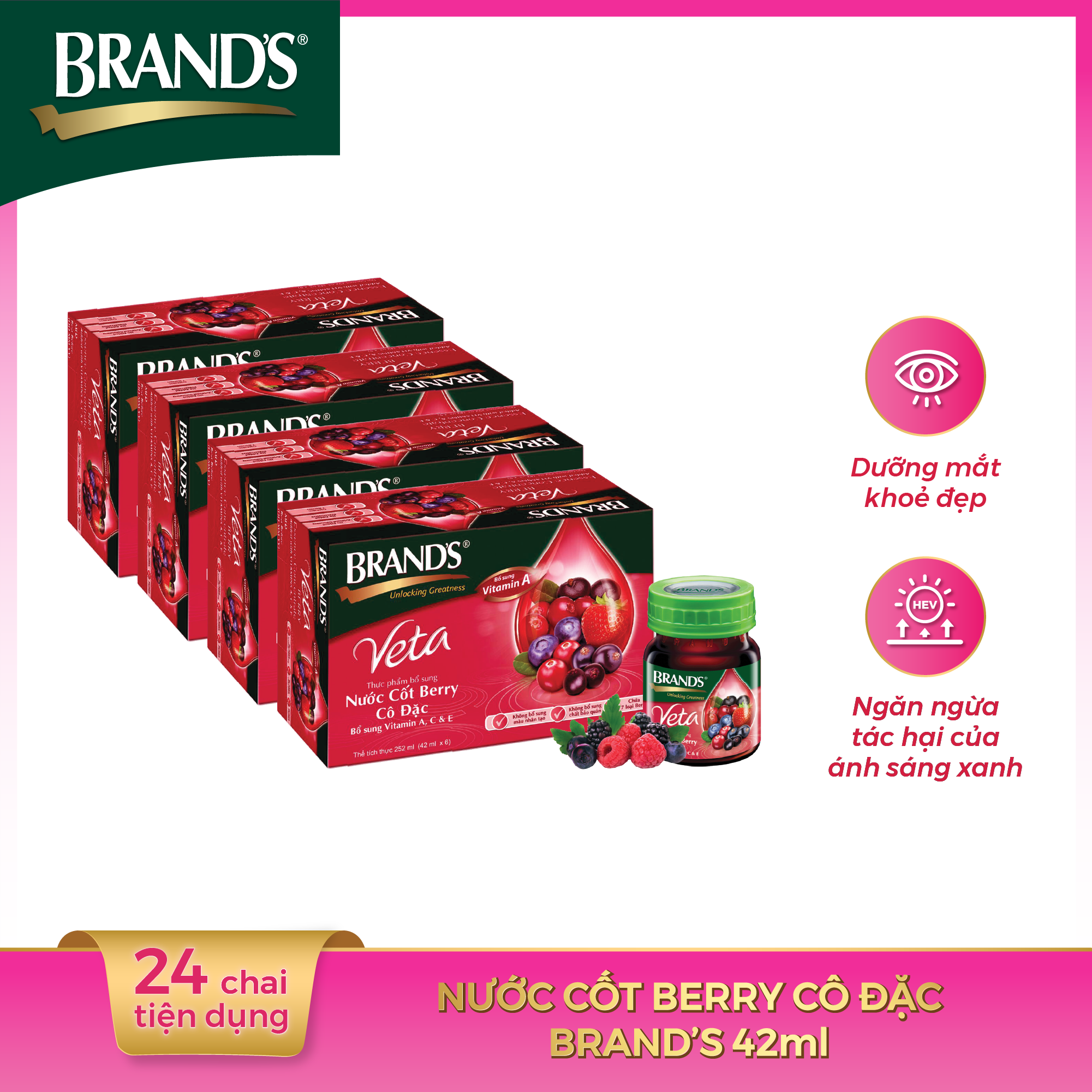 Combo 4 Hộp 6 Chai Nước Cốt Berry BRAND'S Veta (42ml/chai)