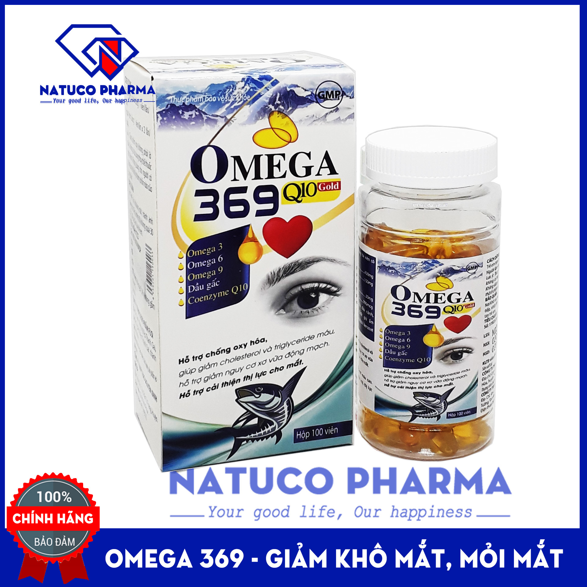 Hộp 100 Viên uống dầu gấc Diệp Lục Omega 369 DHA - bổ sung DHA, dầu gấc, vitamin - Giúp giảm cholesterol, giảm xơ vữa động mạch, bổ não, sáng mắt - Hàng chính hãng