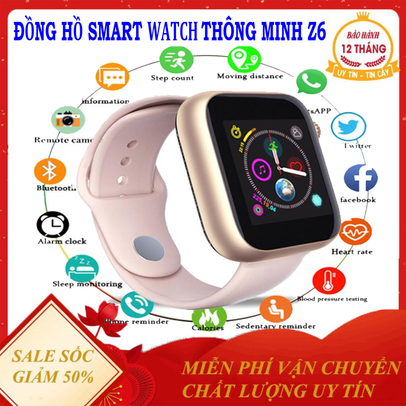 Đồng hồ thông minh Z6 lắp sim nghe gọi 2 chiều-theo dõi sức khỏe-Máy Ảnh Màn Hình Cảm Ứng Hỗ Trợ Đồng Hồ Cho Phụ Nữ Nam ( Bảo hành uy tín 12 tháng )