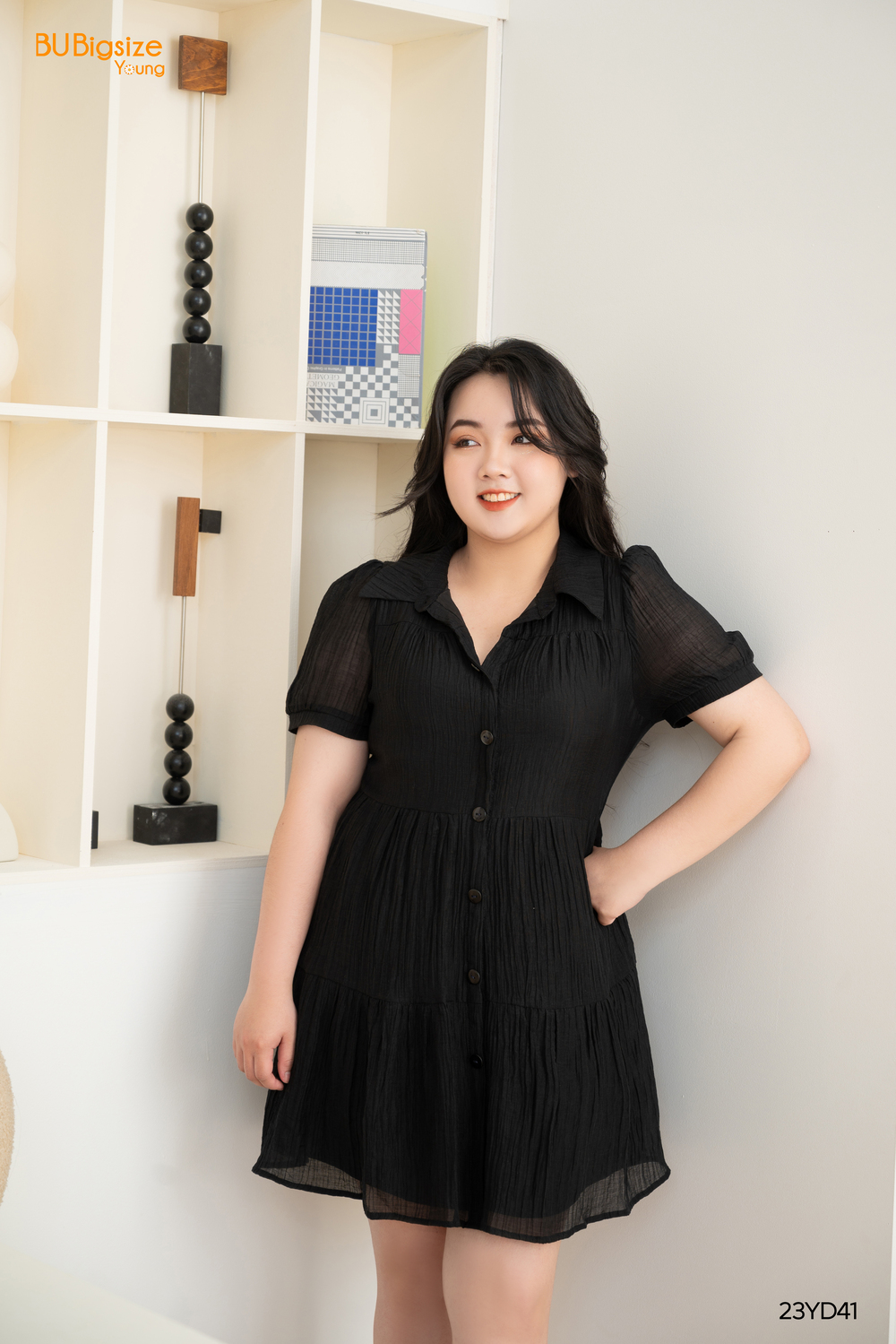 Đầm babydoll cổ đức nẹp BIGSIZE (55kg đến 95kg) - 23YD41 - [BU Bigsize Young]