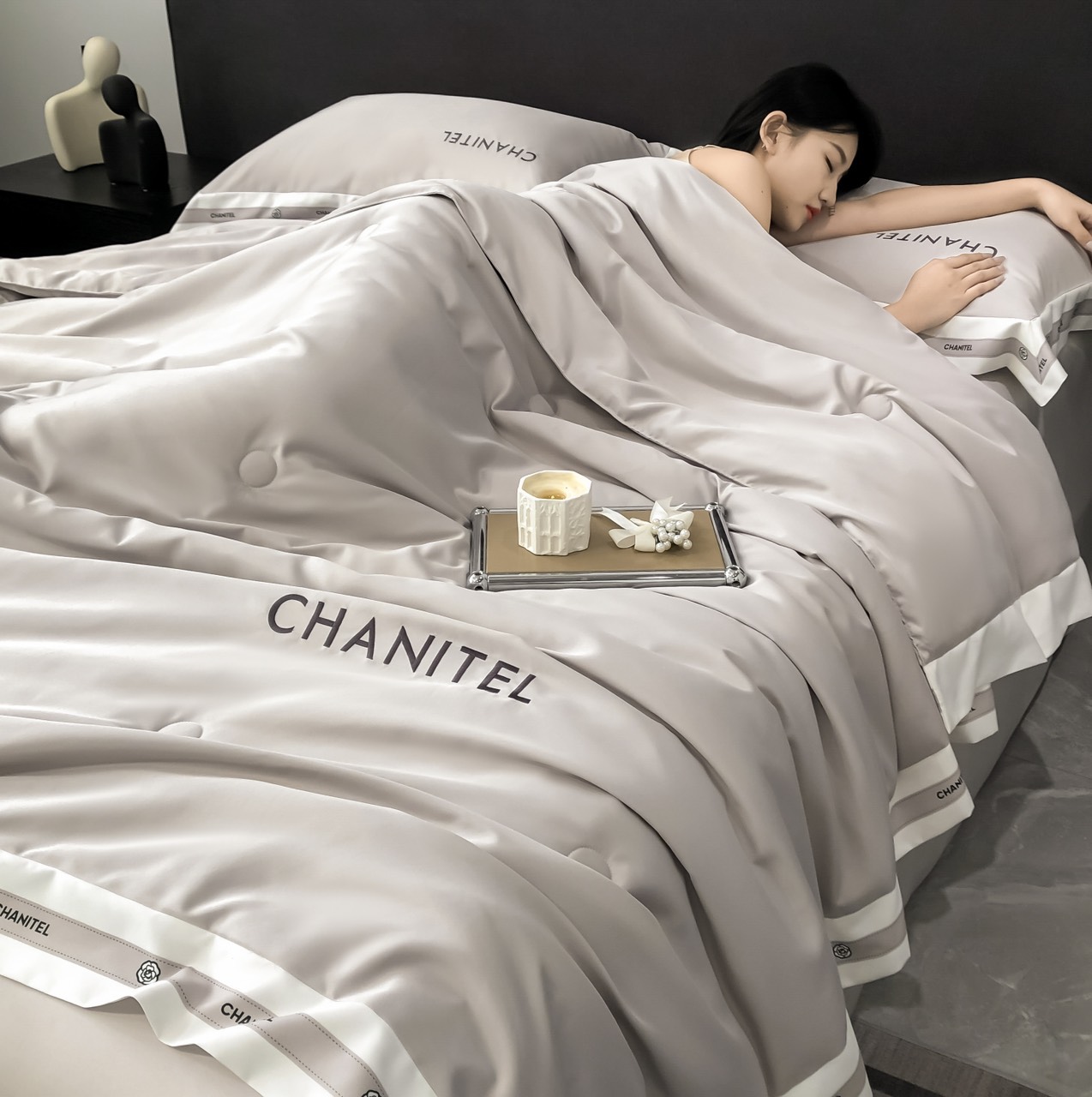 Bộ Chăn Ra Gối Phi Lụa Chăn Chần Bông Chanitel