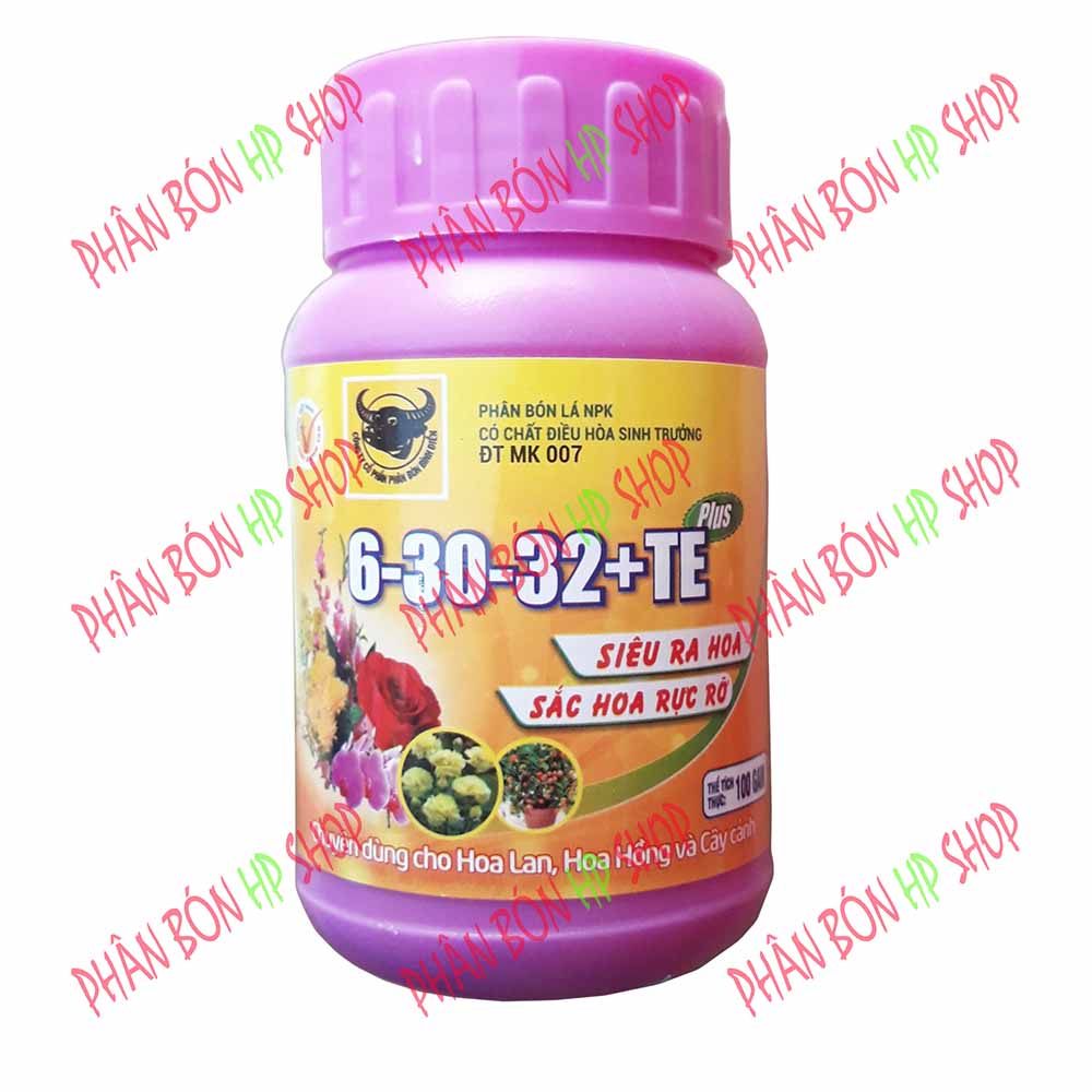 Phân Bón Lá Đầu Trâu NPK Siêu Ra Hoa - Sắc Hoa Rực Rỡ 6-30-32+TE (Chai 100gam) Chỉ sử dụng cho cây trồng - Tránh Phun khi trời nắng gắt