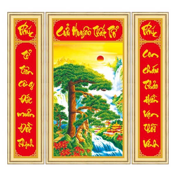 TRANH ĐÍNH ĐÁ CỬU HUYỀN THẤT TỔ 77365 KT 24x120 - 64x120 - 24x120CM CHƯA ĐÍNH
