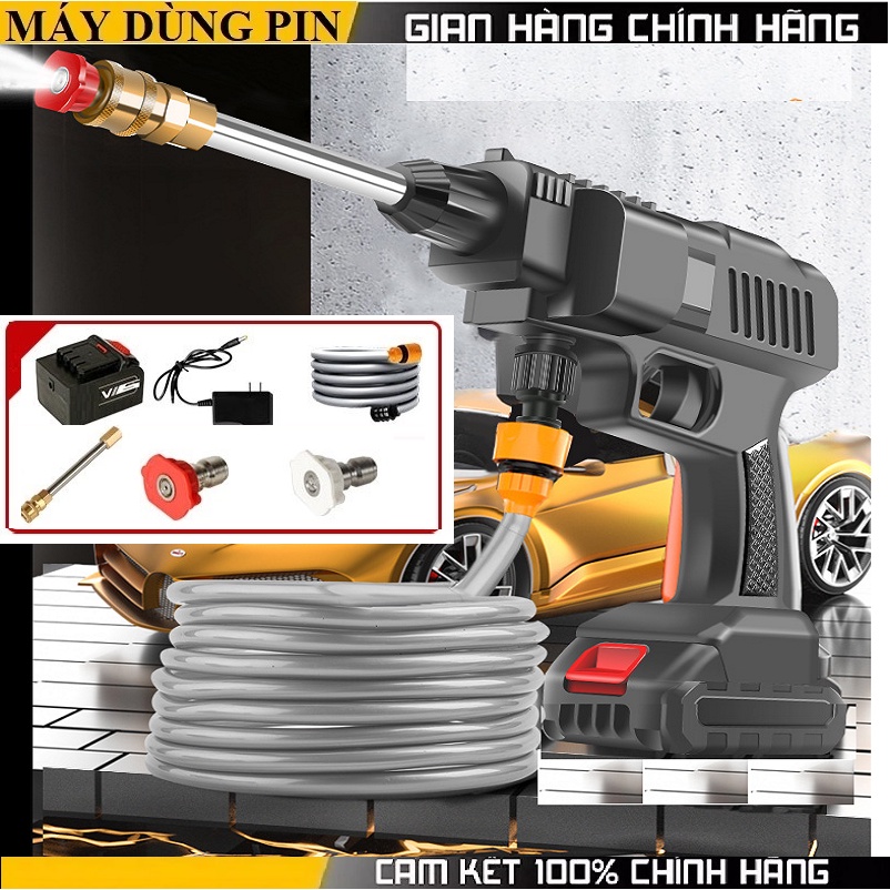 Máy Xịt Rửa Xe Tại Nhà Dùng Pin, Bộ Máy Rửa Xe Máy, Ô tô, Xe Đạp Cao Áp Cầm Tay Không Dây Tiện Lợi, 