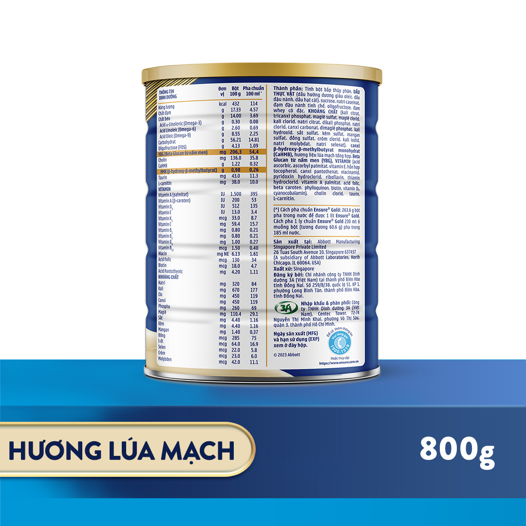 [CHỈ 20H 04-08.05 QUÀ TẶNG CHO ĐH 1500K-SLCH] Lon sữa bột Ensure Gold hương lúa mạch 800g