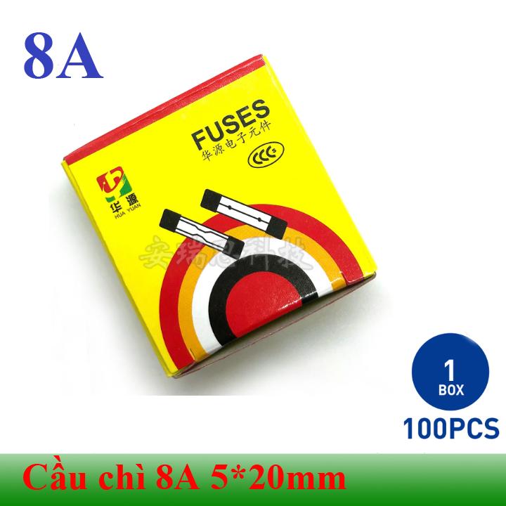 [Hộp 100 chiếc] Cầu chì ống thủy tinh 8A cỡ 5*20mm