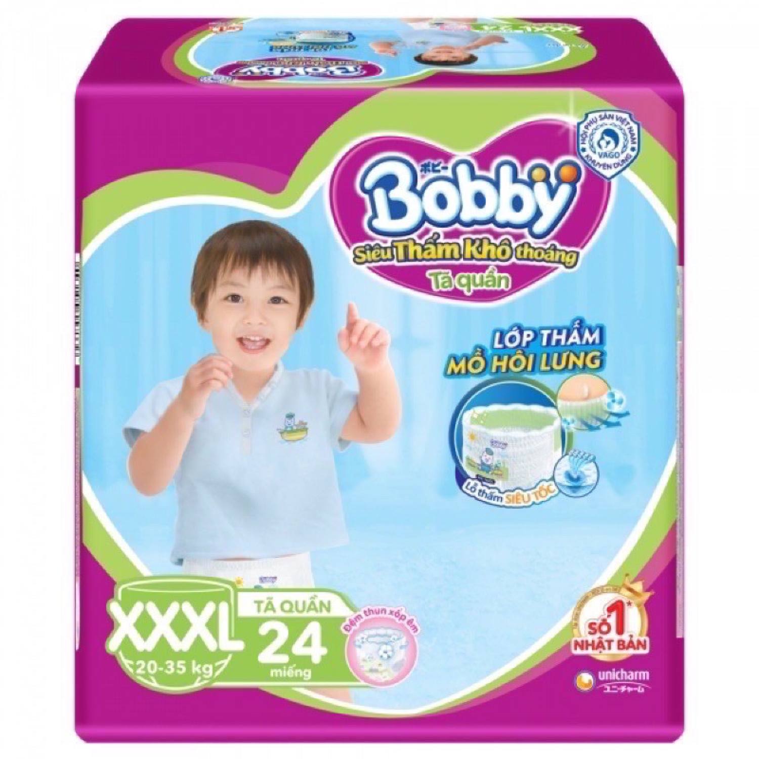 Bỉm Tã quần bobby xxxl 24 miếng cho bé 20 đến 35 kg