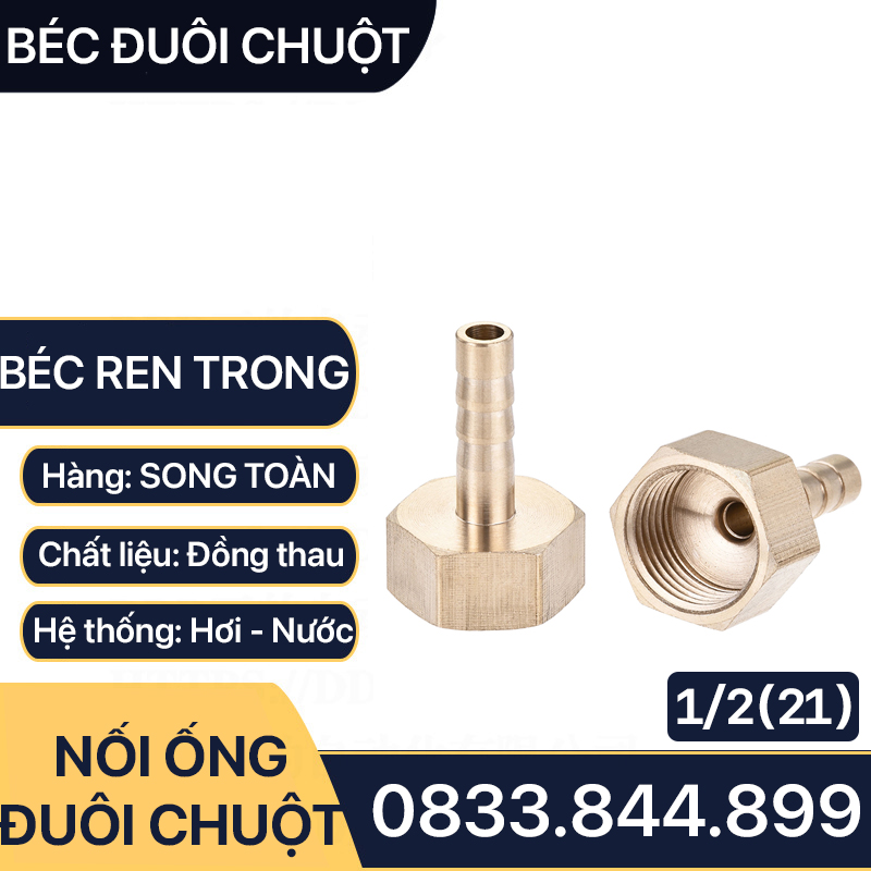 Đầu Nối Ren Trong 21 Đuôi Chuột Cắm Ống Mềm Lòng Trong Đồng Phi 6 8 10 12 14 16 18 20 - Brass Barbed Hose Fitting
