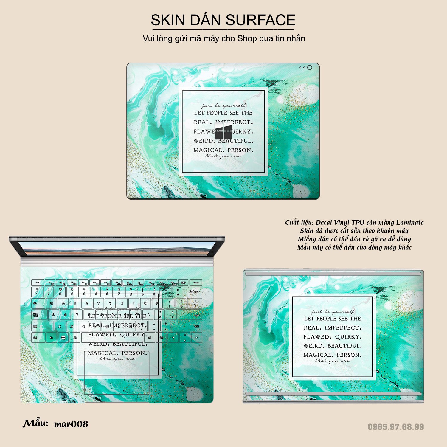 Decal Skin dán Surface Pro / Laptop / Go / Book mẫu vân Marble