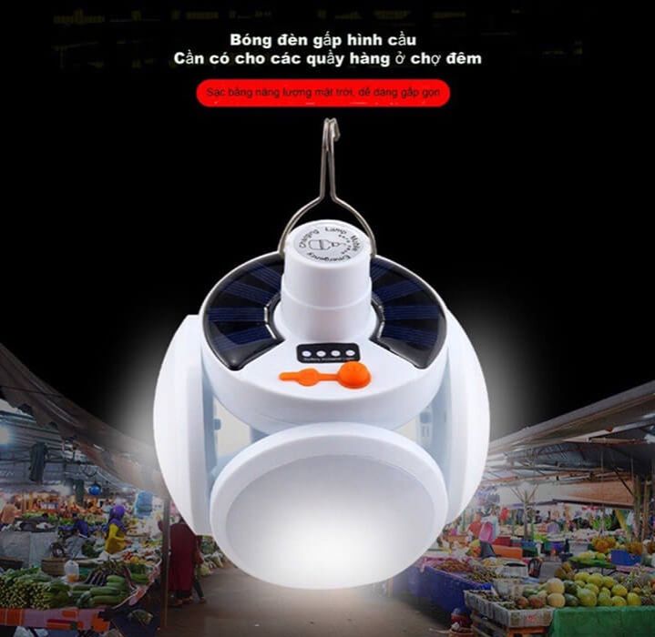 Đèn led năng lượng mặt trời 4 cánh 5 bóng 40w, bóng đèn siêu sáng tích điện ngoài trời 5 chế độ
